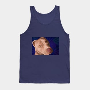 Red Nose Pit Bull Painted on Blue Background Tank Top